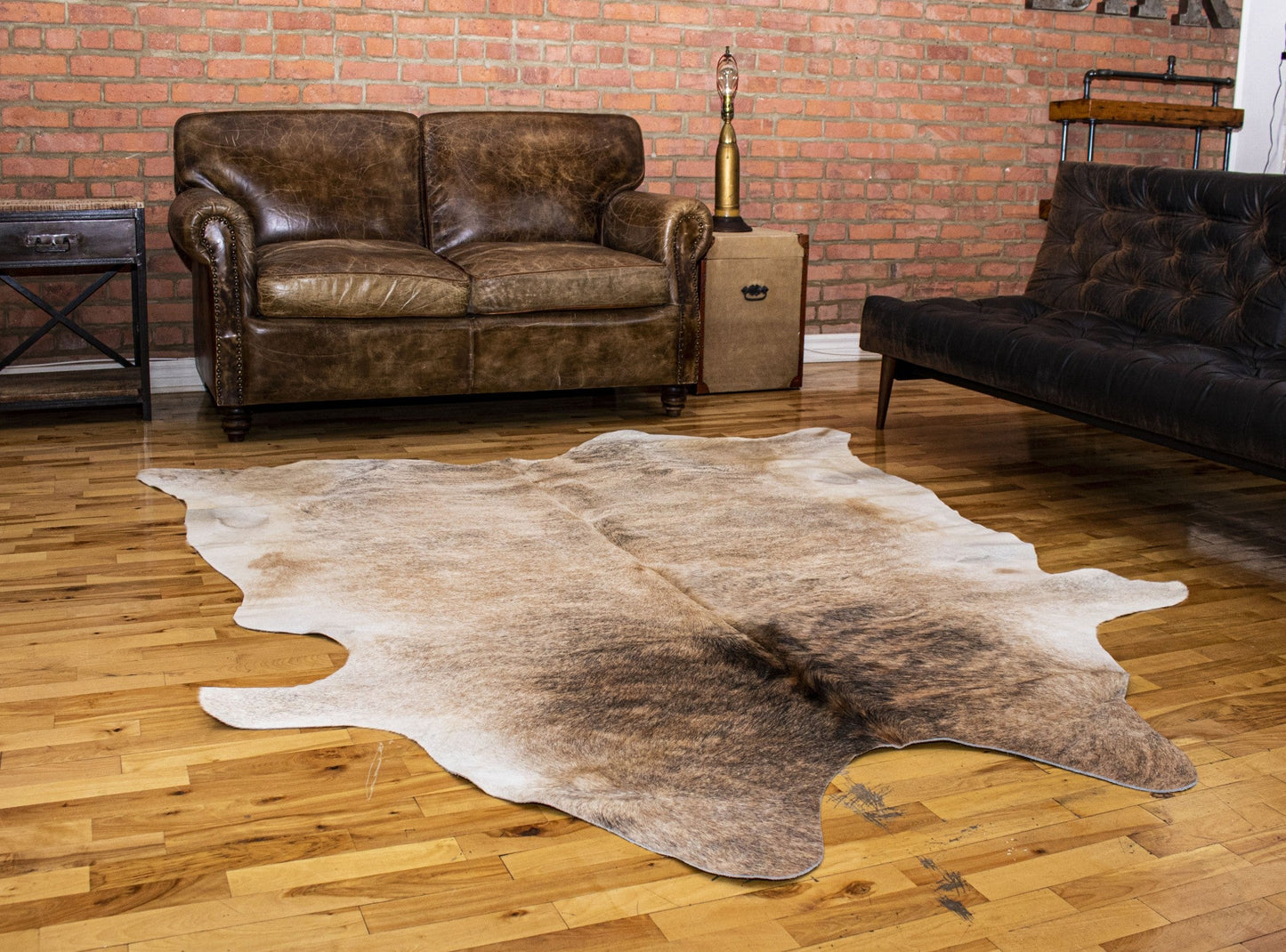 6' x 7' Light Taupe and Brown Exotic Cowhide Rug