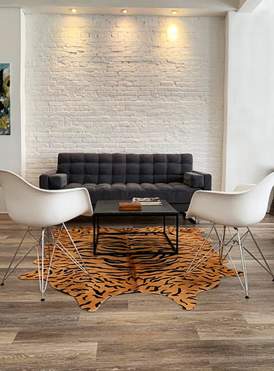 72" x 84" Tiger Chocolate On Natural Cowhide - Rug