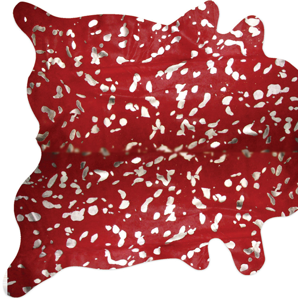 72" x 84" Red and Silver Cowhide - Area Rug