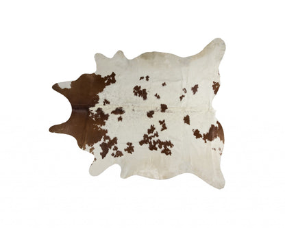 72" x 84" White and Brown Cowhide Rug