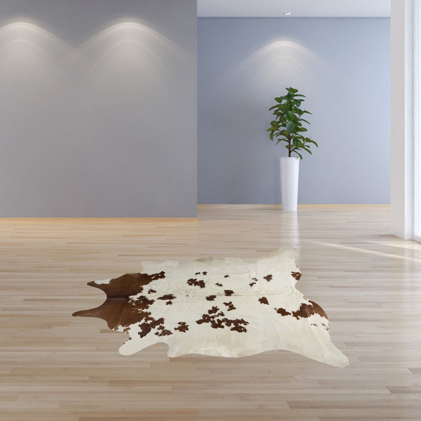 72" x 84" White and Brown Cowhide Rug