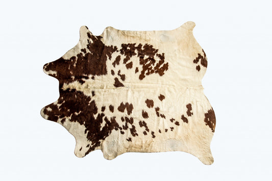 72" x 84" White and Brown Cowhide Rug